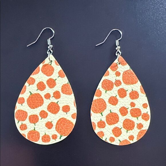 Jewelry - Faux leather Orange pumpkin Teardrop Earrings